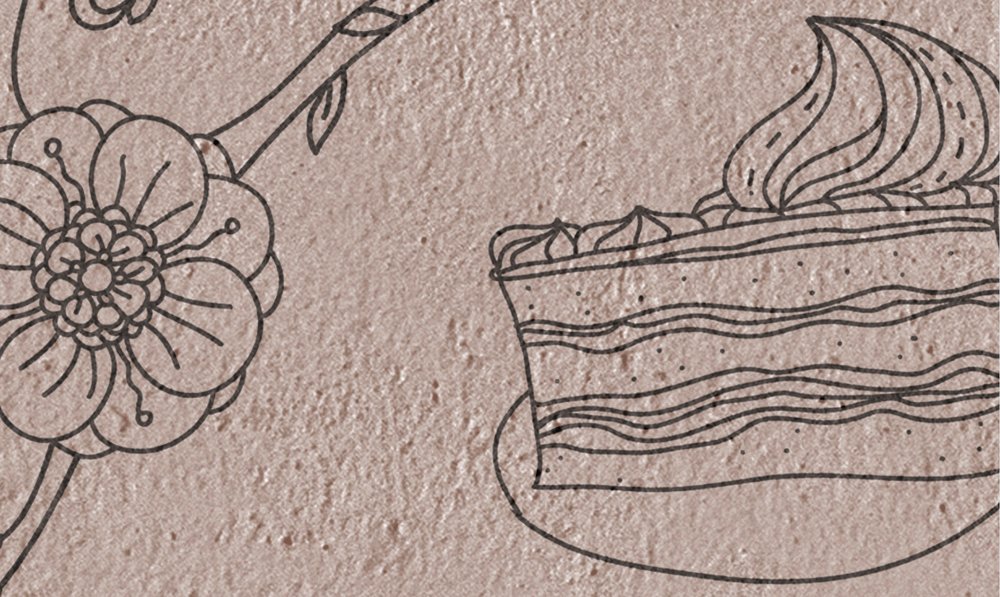             Küchen Fototapete Tee & Kuchen Muster – Grau, Schwarz
        