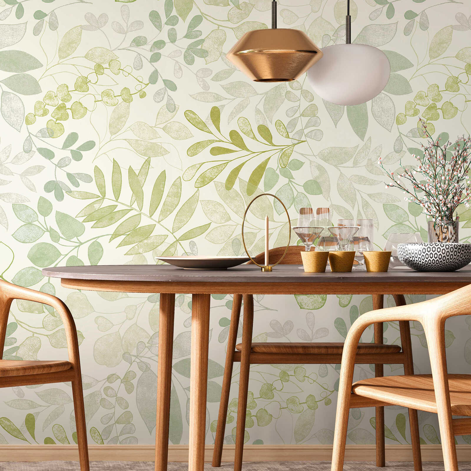         Motivtapete im XXL-Design mit Blumenmuster im Aquarelldesign – Creme, Grün
    