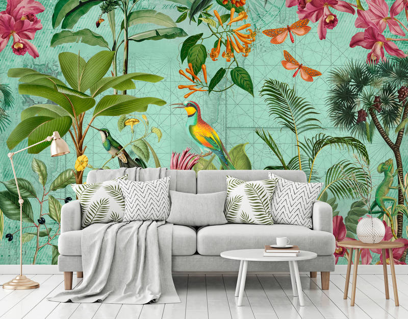 Sofa, Couch, Wohnzimmer, Wandmalerei, Tropisches Muster