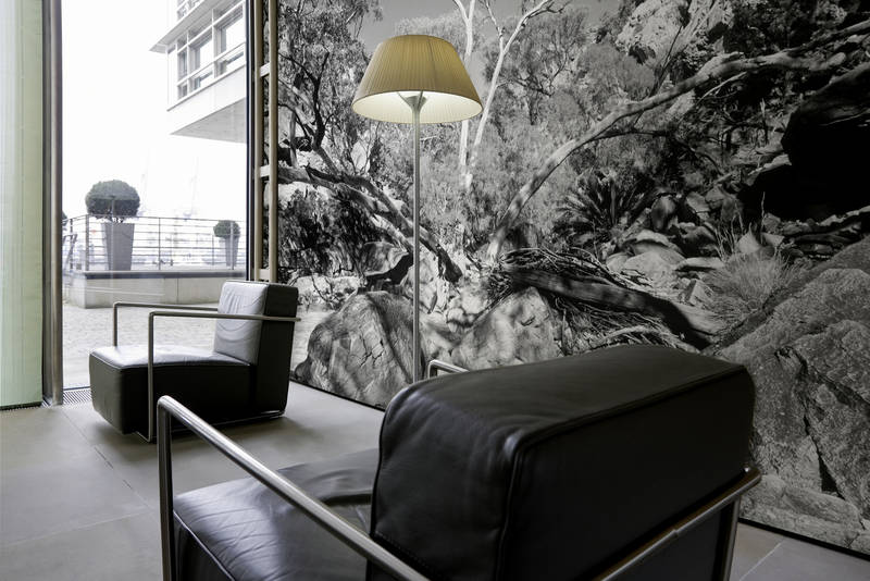 Wohnzimmer, Sessel, Leder, Stehlampe, Wandbild