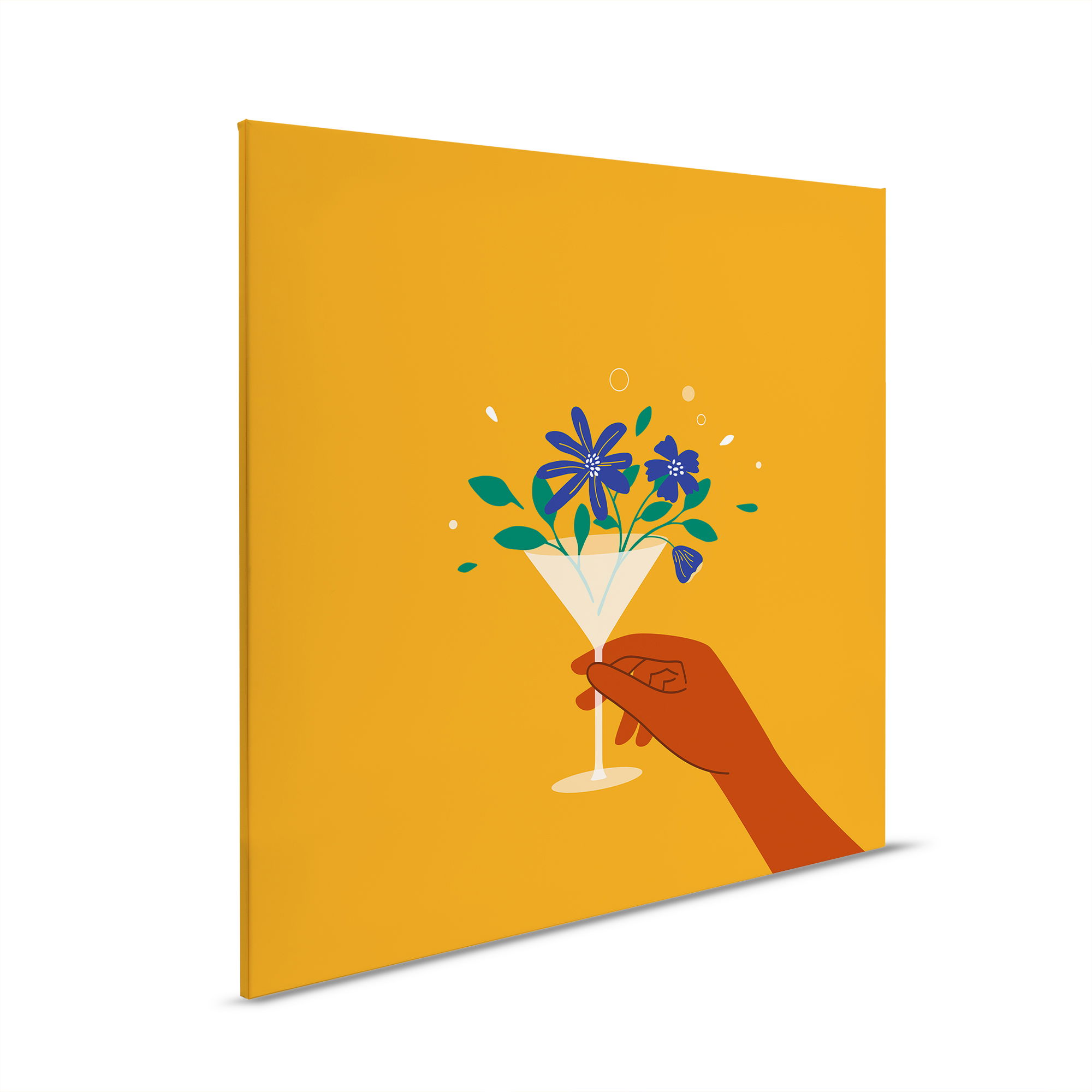         Blooming Martini - cocktailkunst met kleuraccenten op canvas - 30 x 30 cm - Geel, Wit
    