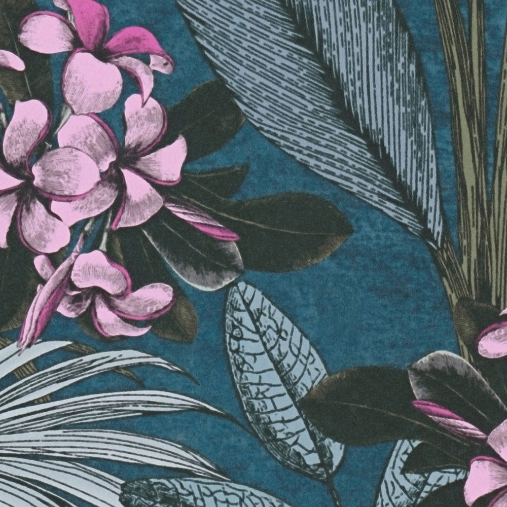             Blaue Tapete mit Dschungelmuster im Zeichenstil
        