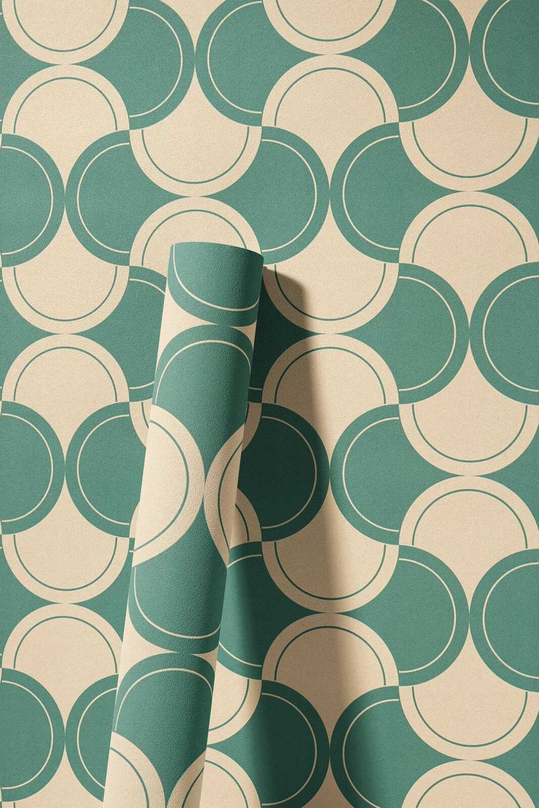             Vliestapete mit Halbkreismuster im 70er Jahre Stil – Grün, Beige
        