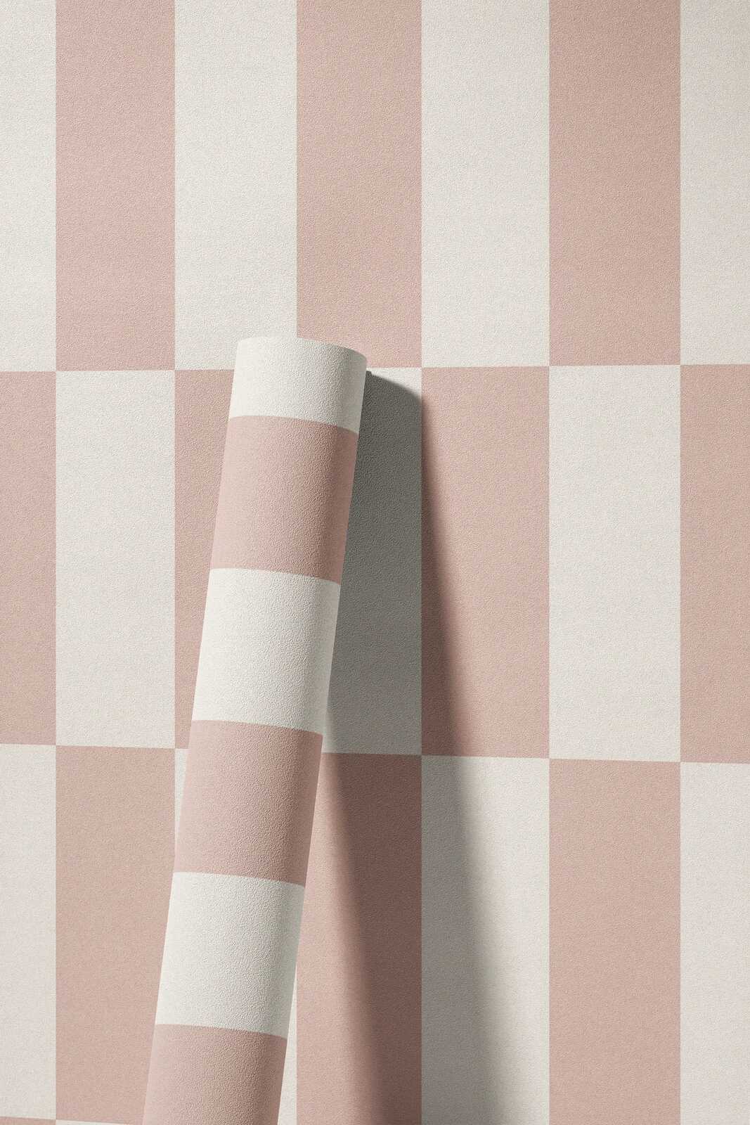             Mustertapete mit Vierecken grafisches Muster – Taupe, Weiß
        