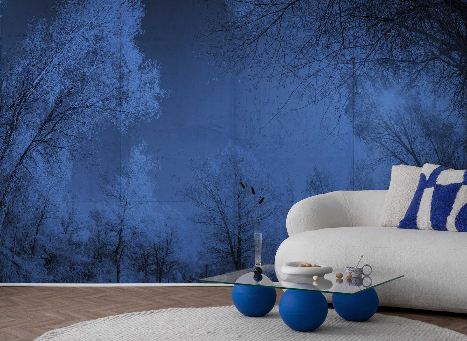 wandbild, wohnzimmer, blau, muted, möbel