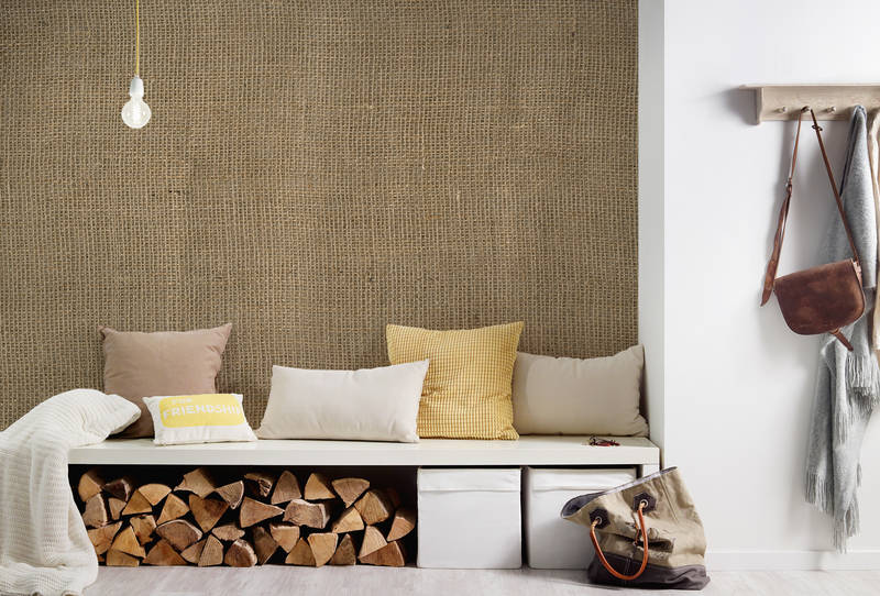             Leinen Optik Fototapete – Vliestapete in 3D Design mit Stoffstruktur – Beige, Braun
        