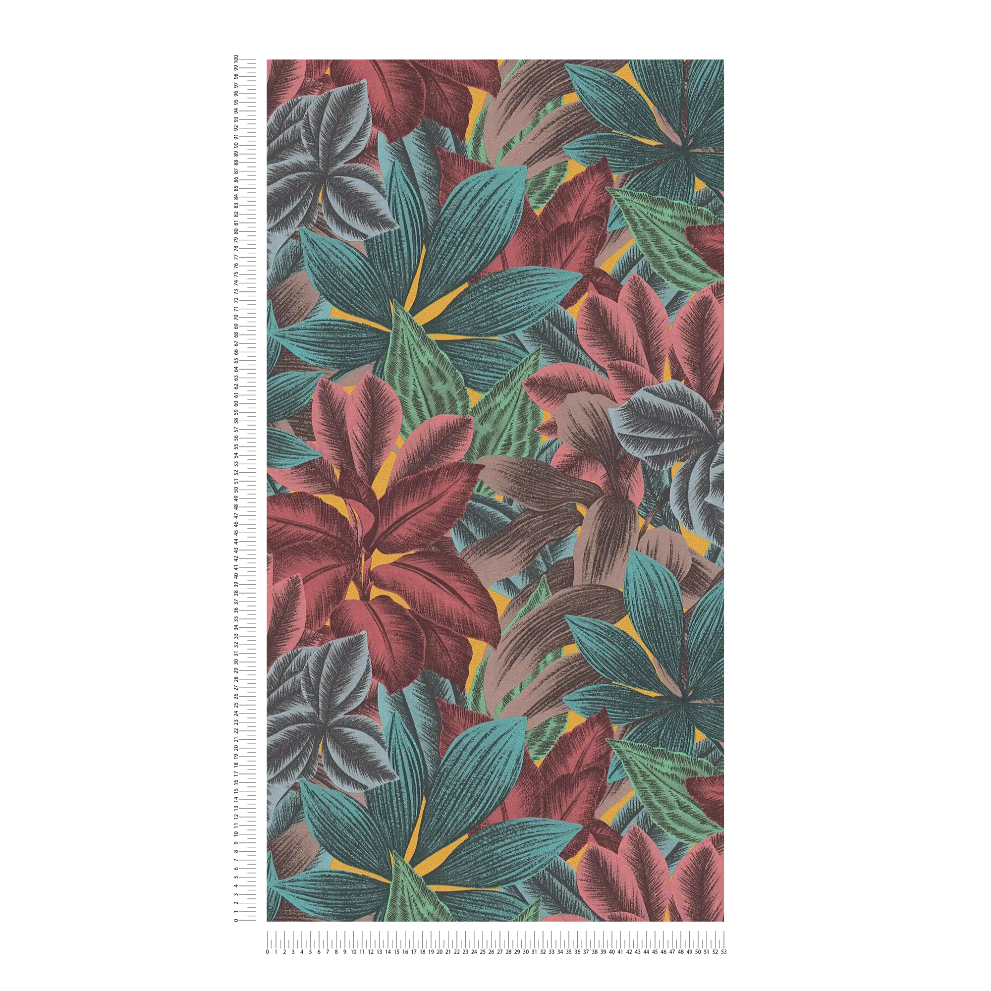             Vliestapete mit Blättermuster in bunten Farben – Bunt, Blau, Rosa
        