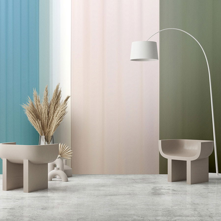         Fototapete »co-colores 4« - Farbverlauf mit Streifen – Türkis, Creme, Grün | Glattes, leicht glänzendes Premiumvlies
    