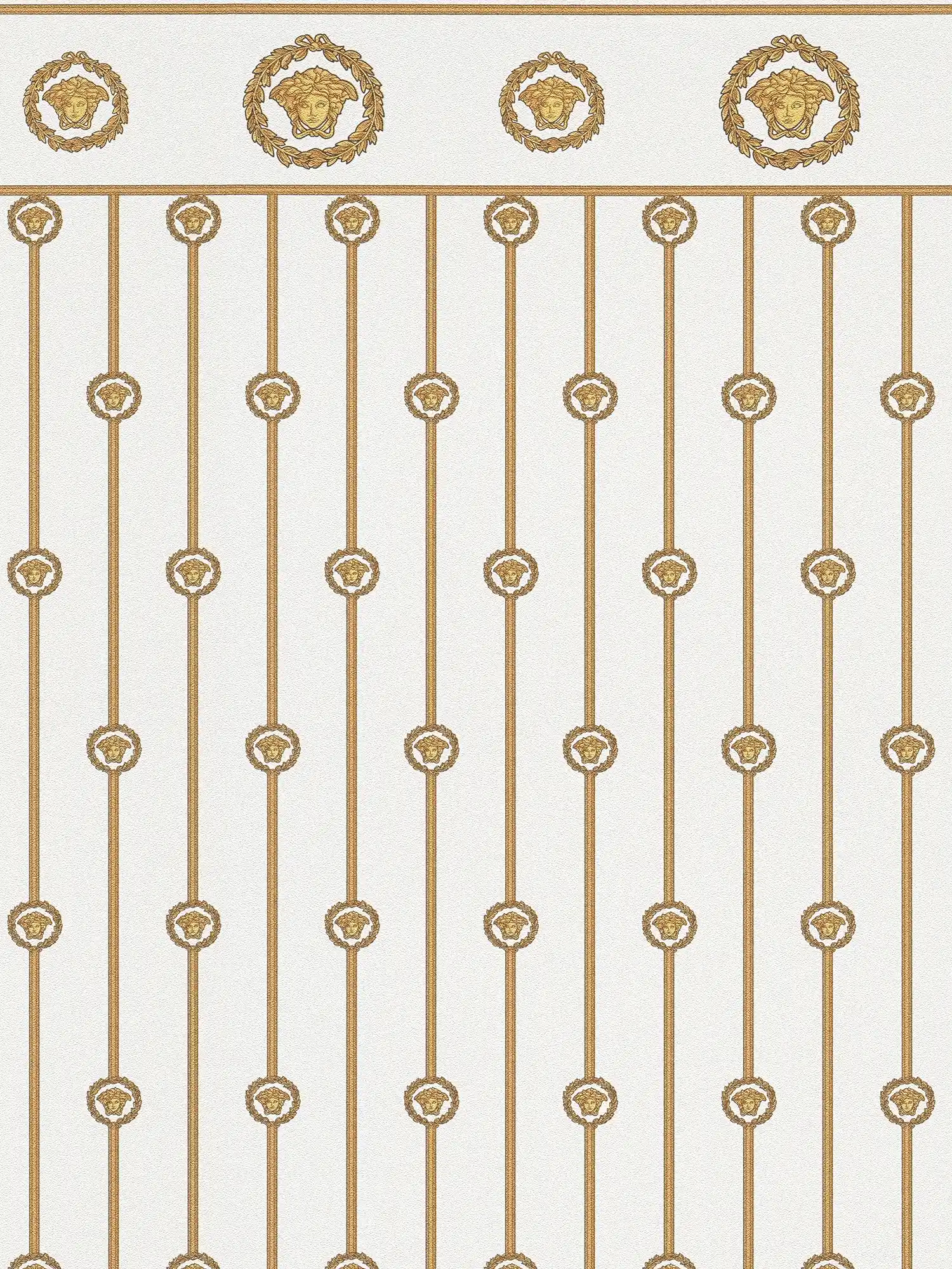         VERSACE Vliesbehang met Medusa embleem glanzend licht gestructureerd - wit, goud, zwart
    