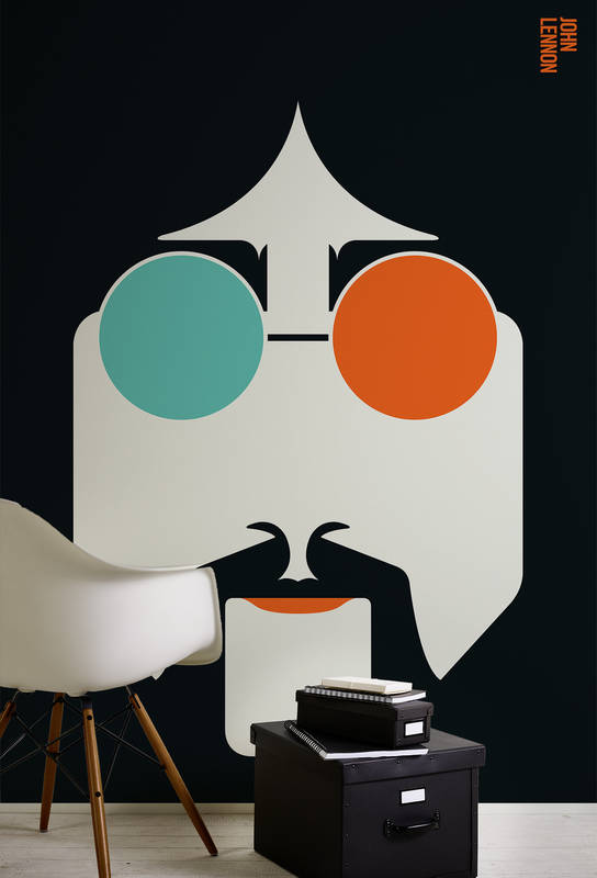 abstrakte Wandgrafik, stilisiertes Gesicht, Brille, Büroecke, schwarze Wand