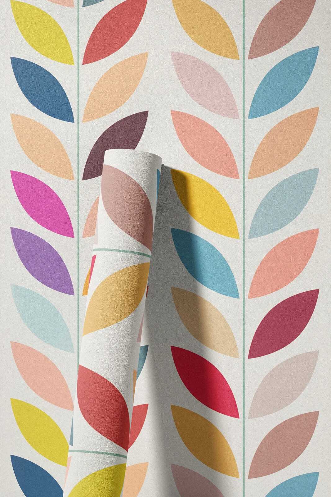             Retro vliesbehang met opvallend kleurrijk bladmotief - crème, veelkleurig
        