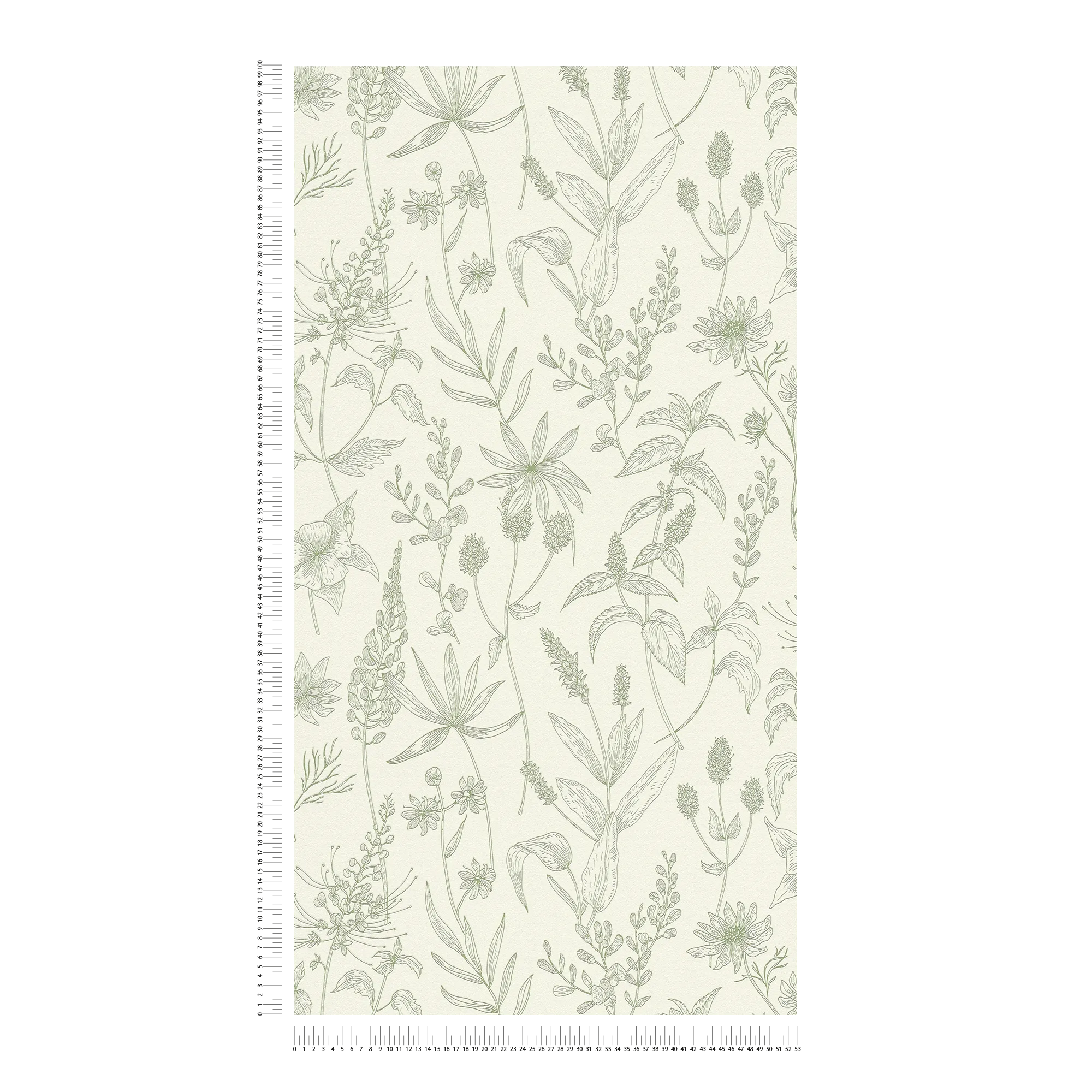 Vliestapete mit Blütenmuster und Metallic-Akzent – Grün, Silber, Weiß