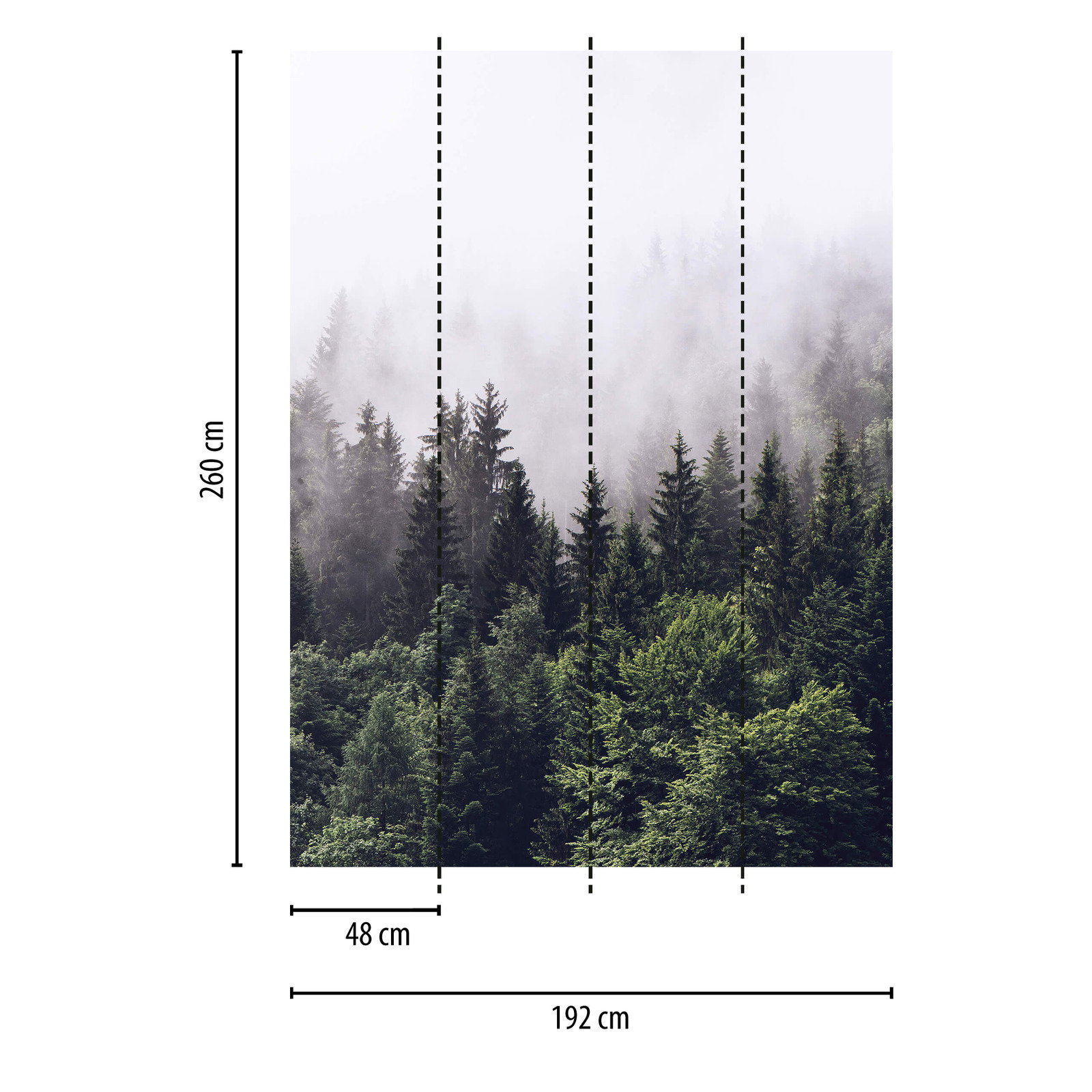 Fototapete Nebelwald im Hochformat – Grün, Weiß