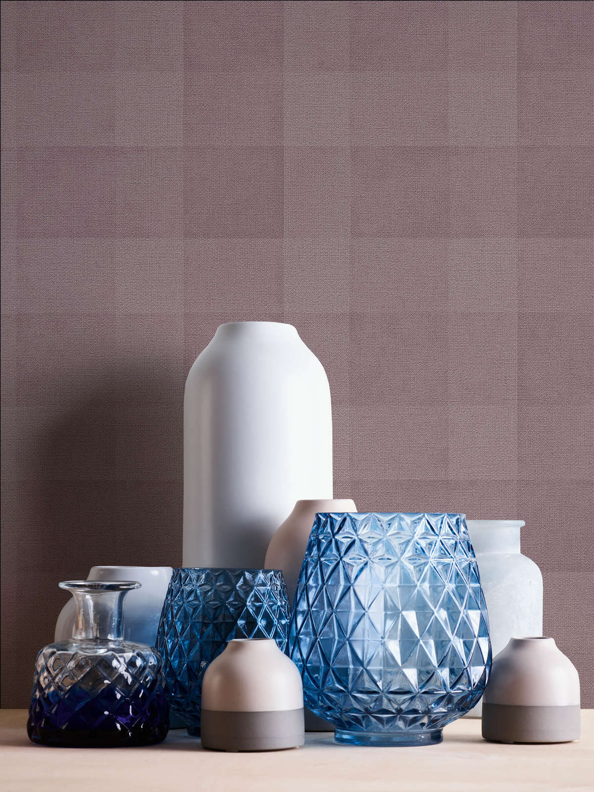Glasvase, Vasen-Set, Blaues Glas, Geometrisches Muster, Deko-Vasen