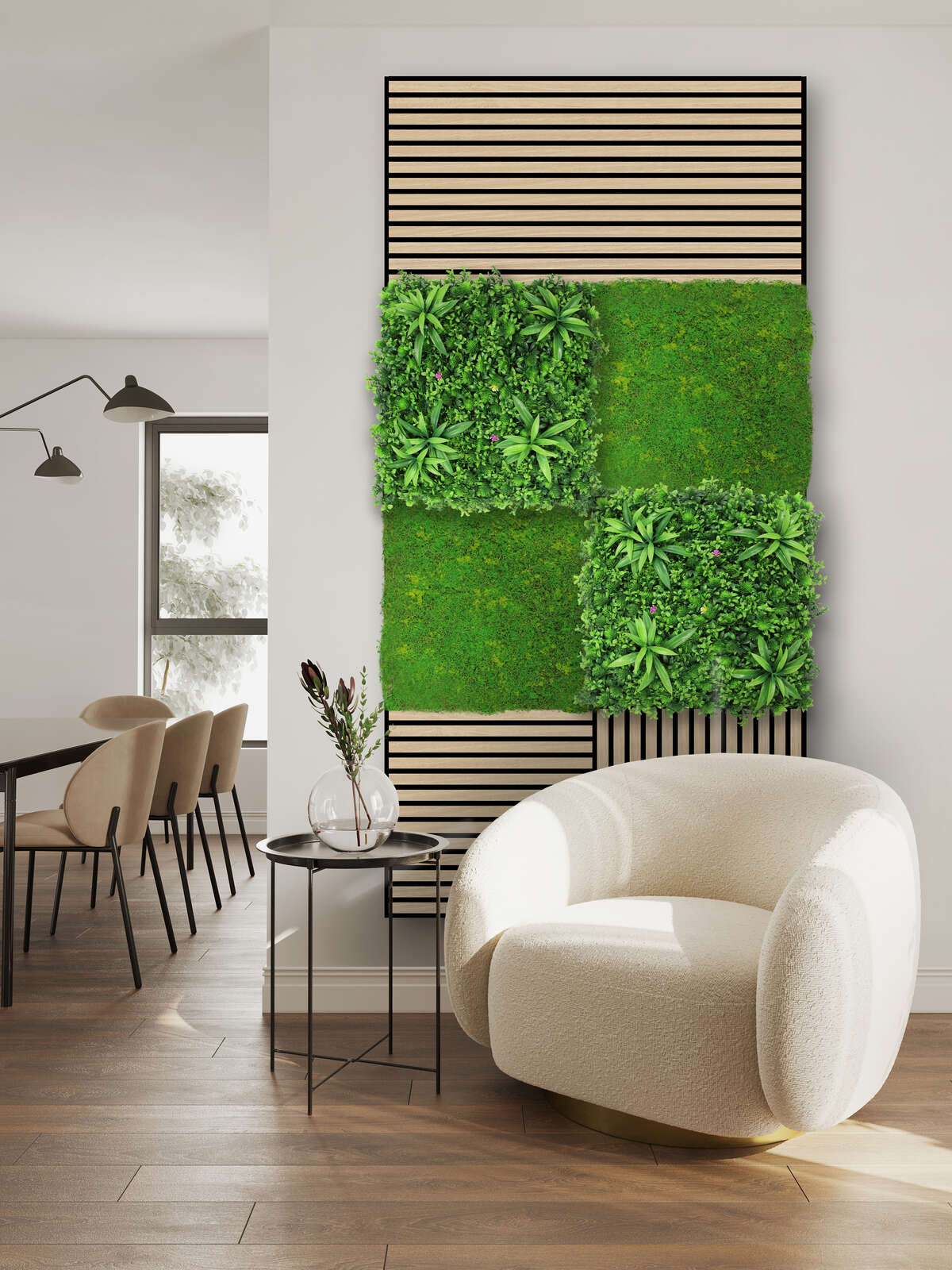 wandkunst, mooswand, grünelement, wohnzimmer, pflanzenwand