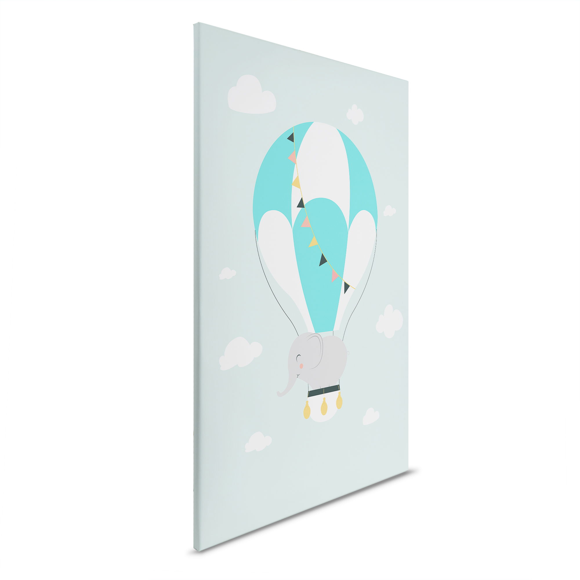         Chambre d'enfant toile éléphant dans le ciel - Charmante toile montgolfière pour enfant - 30 x 45 cm - Vert, Blanc
    