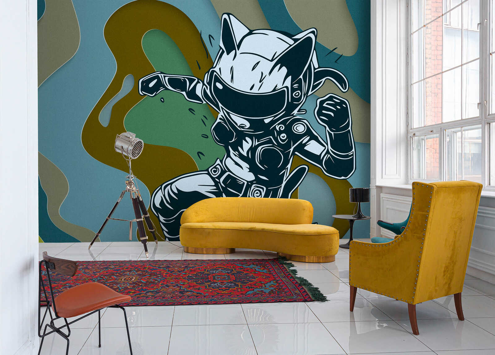 mural, Astronaut, Weltraum, Wandkunst, stilisiert