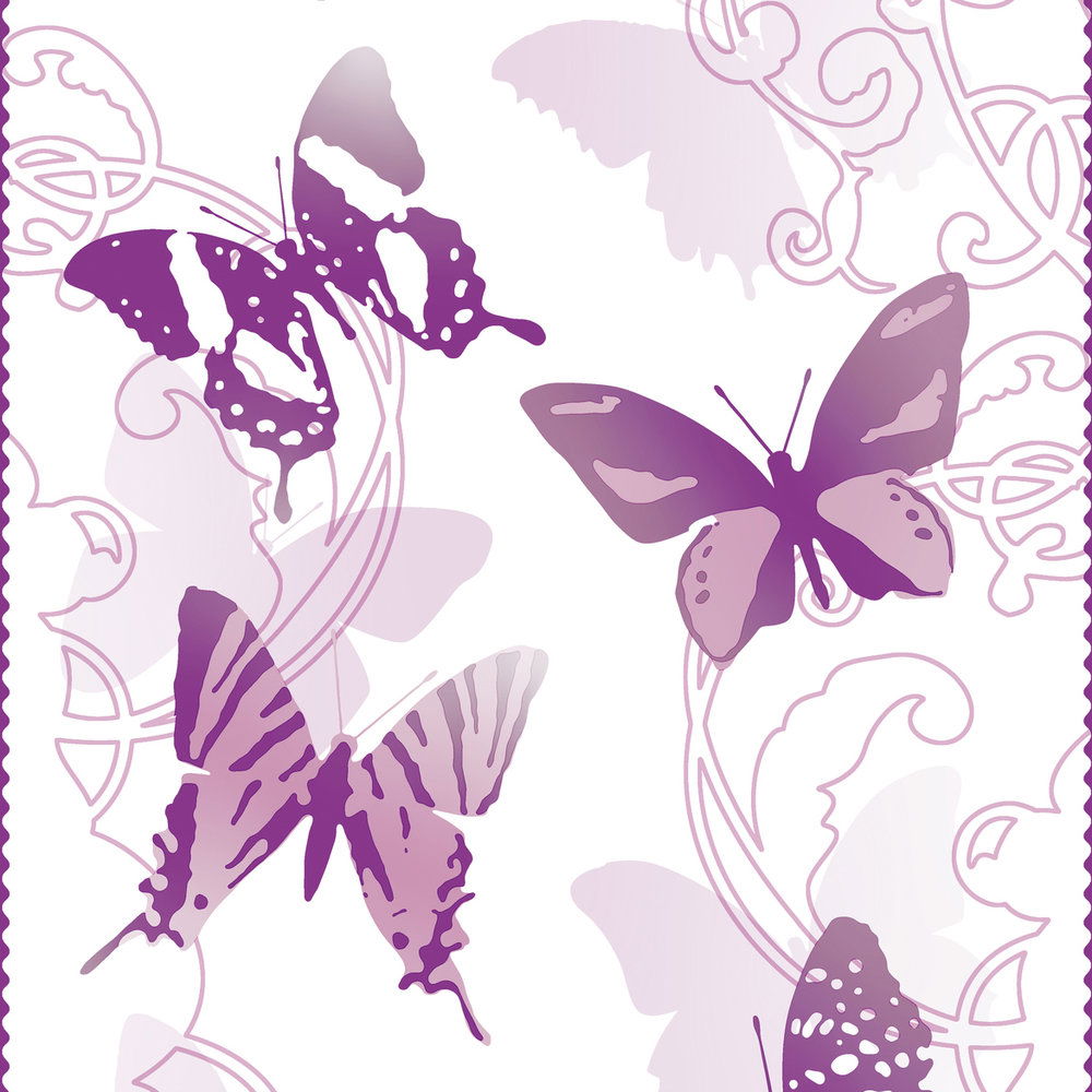             Butterfly wallpaper graphic pattern for girls - purple
        