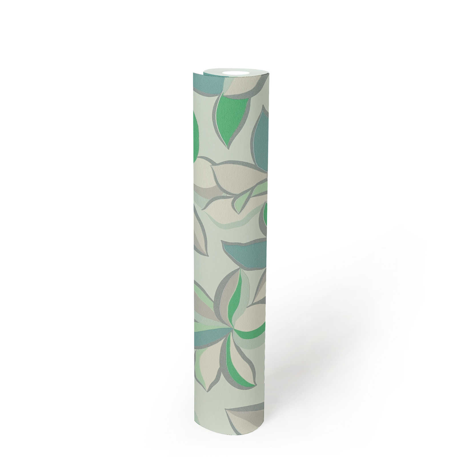             Florale Vliestapete mit Glanzstruktur – Grün, Grau
        