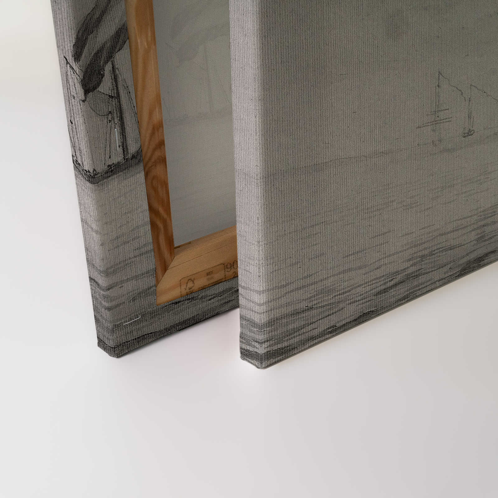 On the Sea 2 - Grau-Beiges Leinwandbild Schiffe Vintage Gemälde Stil – 0,90 m x 0,60 m