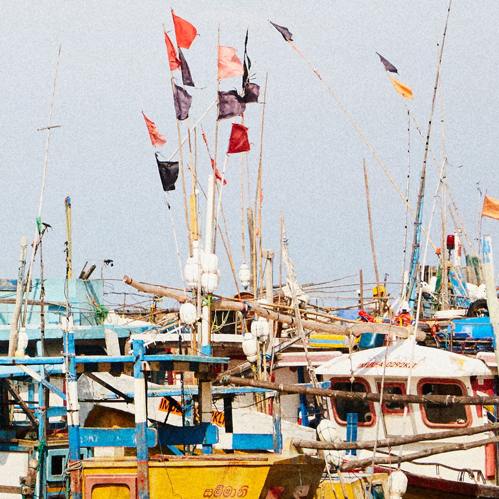             Sri Lanka Fototapete mit Hafen Panorama – Maritime Vliestapete im Küsten Style – Blau, Weiß
        
