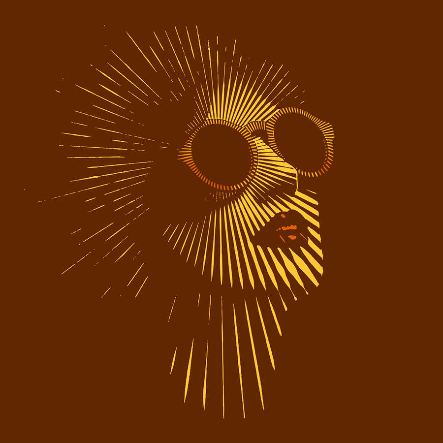         Papier peint panoramique Femme aux lunettes de soleil à rayures - jaune, sépia
    