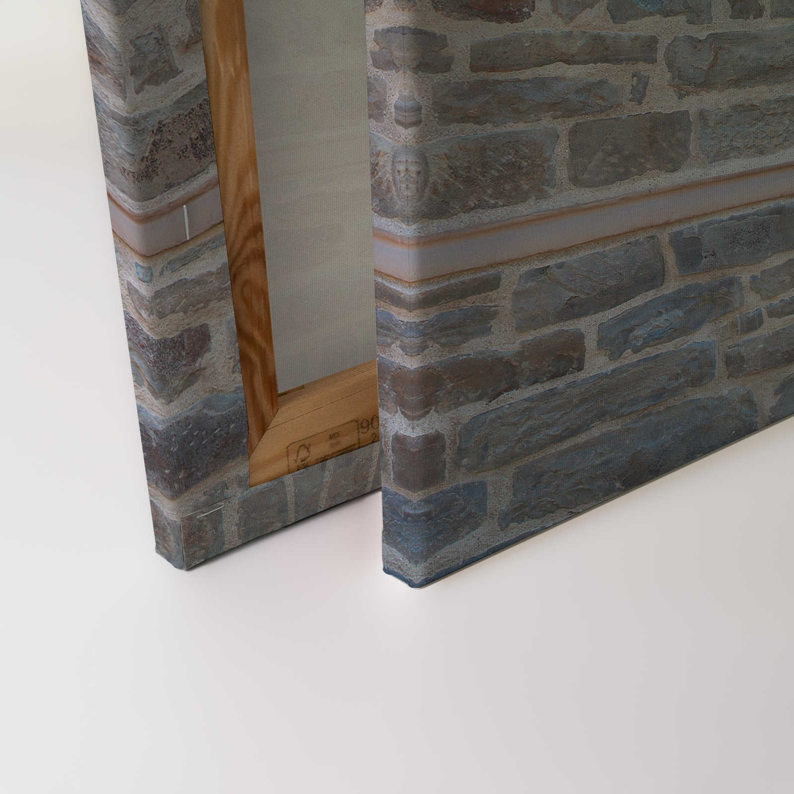Leinwandbild Mauerwerk Hellgrau mit Naturstein Design – 0,90 m x 0,60 m