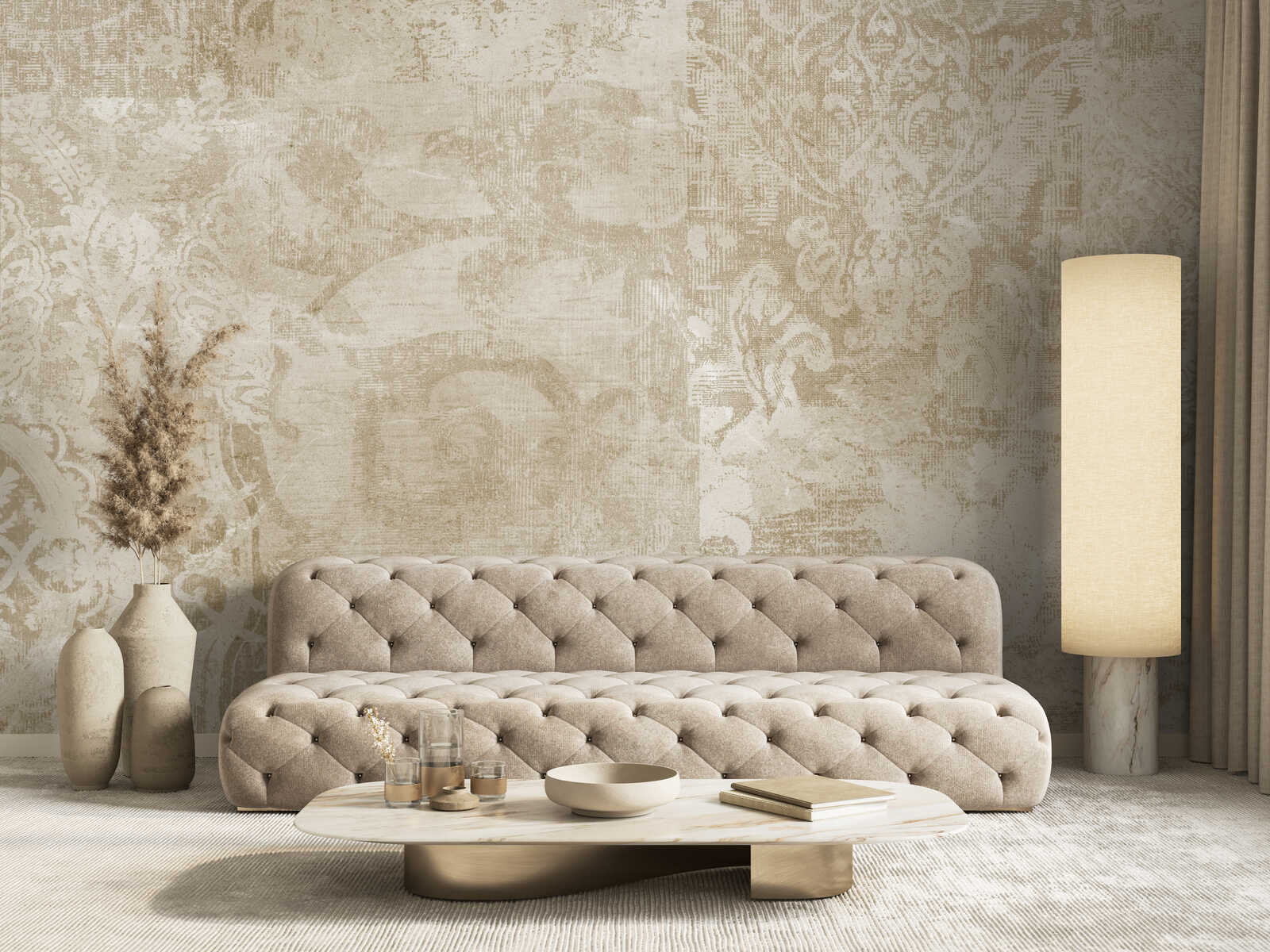 sofa, gesteppt, beige, Polster, Wohnzimmer