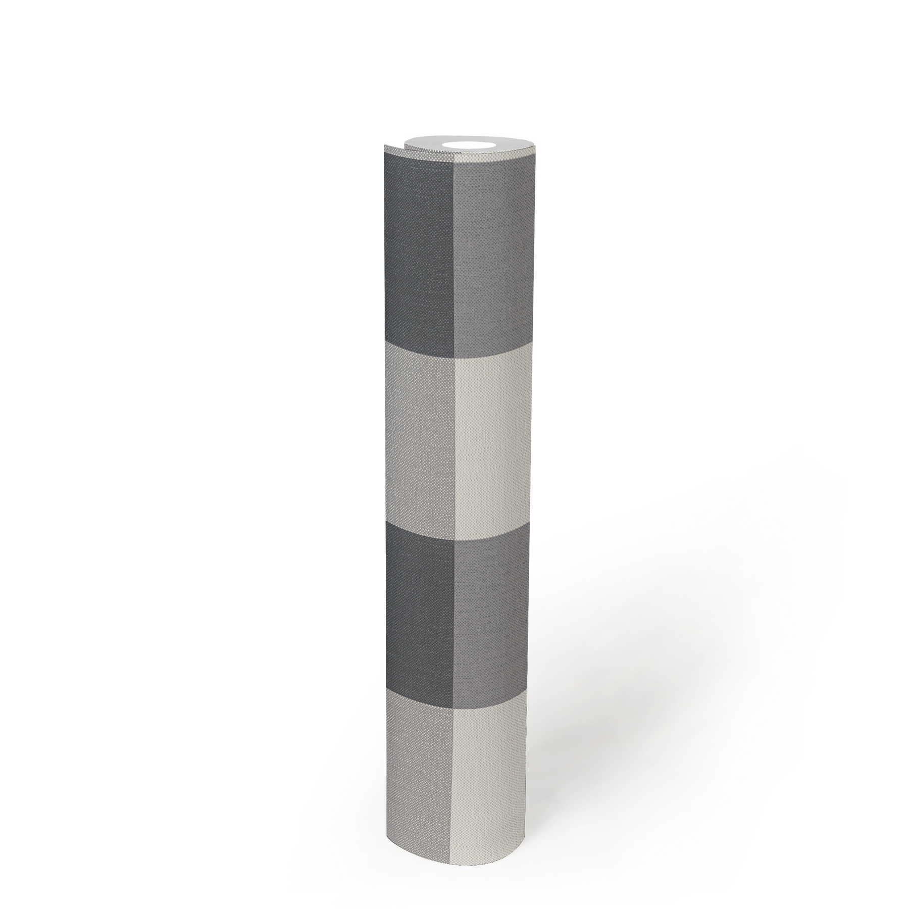             Karierte Tapete mit Textil-Look in harmonischen Farben – Weiß, Grau
        