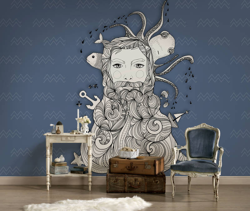 wandbild, marinemotiv, tintenzeichnung, meerjungfer?, wandkunst