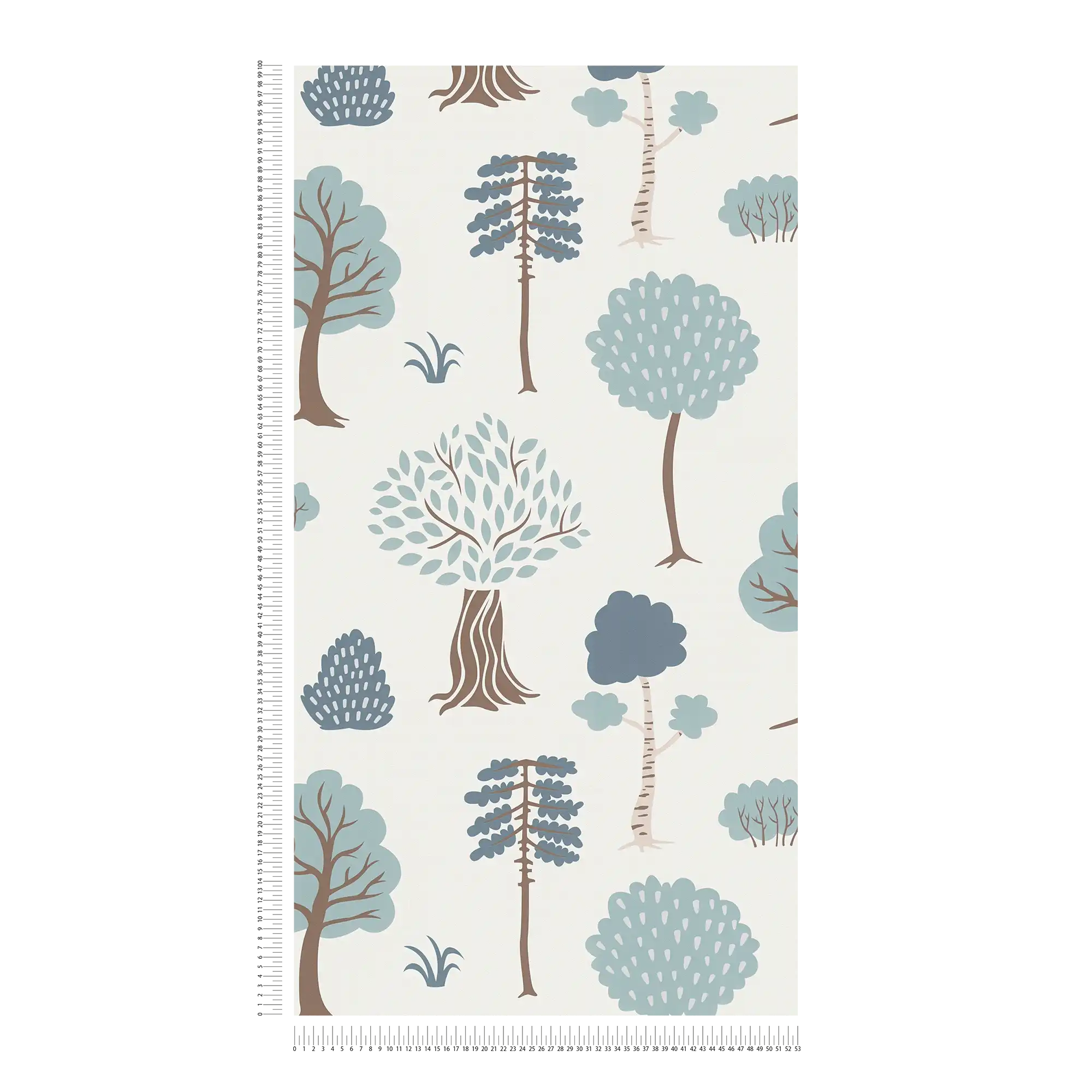 Vliestapete mit minimalen Wald-Motiv mit Bäumen – Creme, Grün, Braun