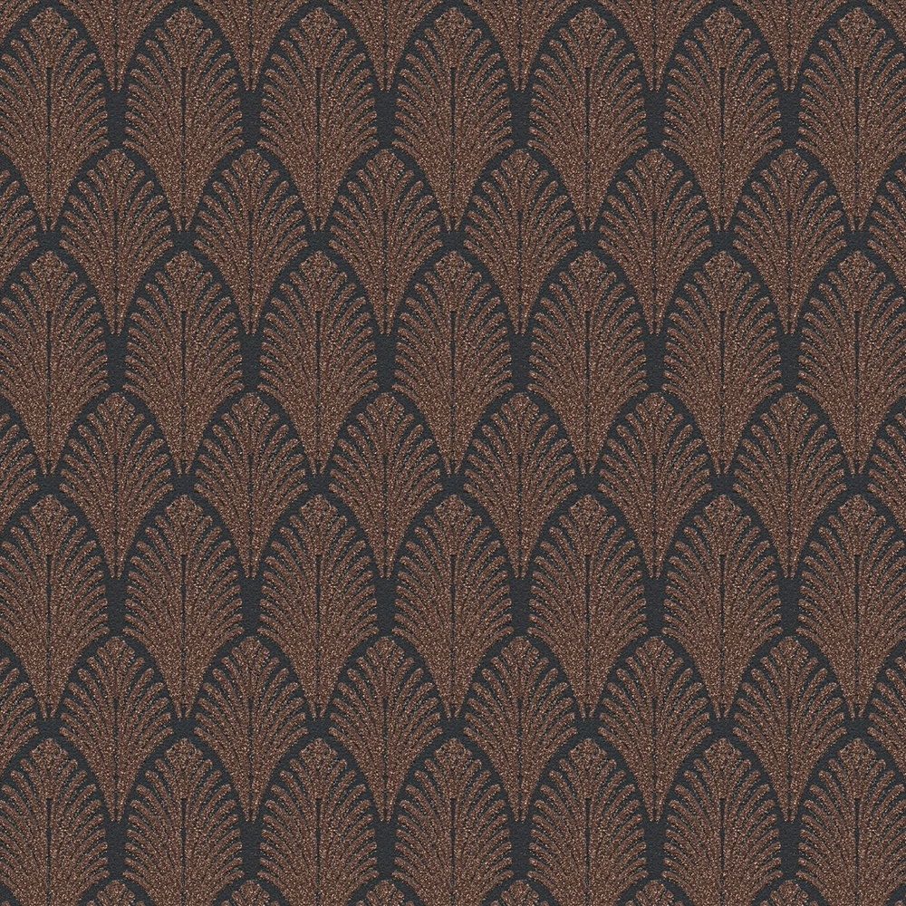             Mustertapete Metallic-Design im Art-Deco-Stil – Kupfer, Schwarz
        
