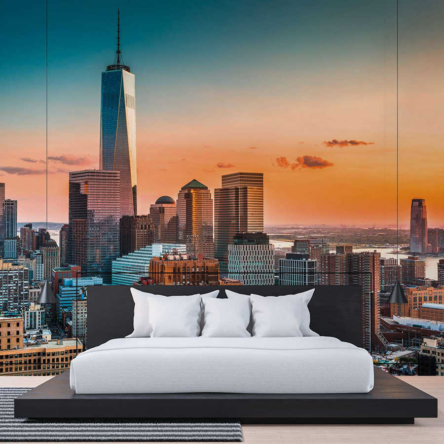 Bett, Bettgestell, Kopfteil, Cityscape, Wandtattoo