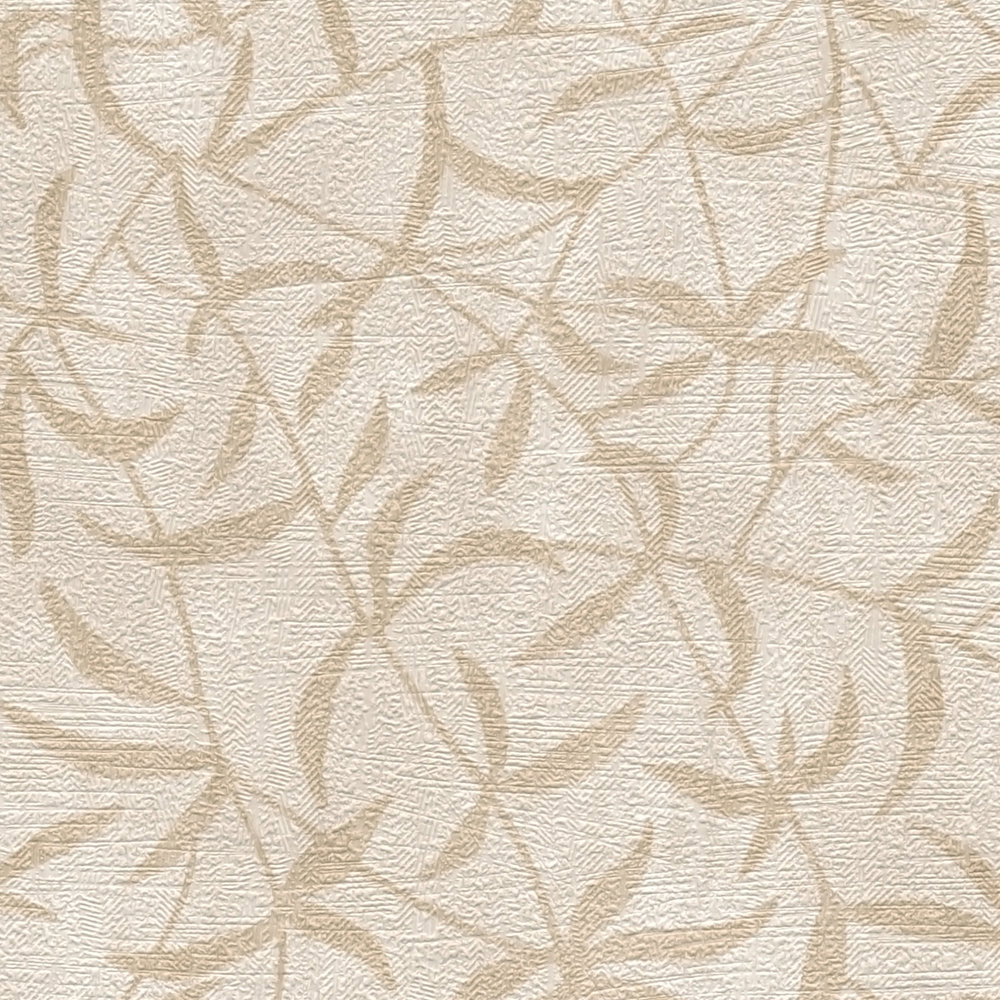             Florale Vliestapete mit Zweigen und Blüten – Creme, Beige
        