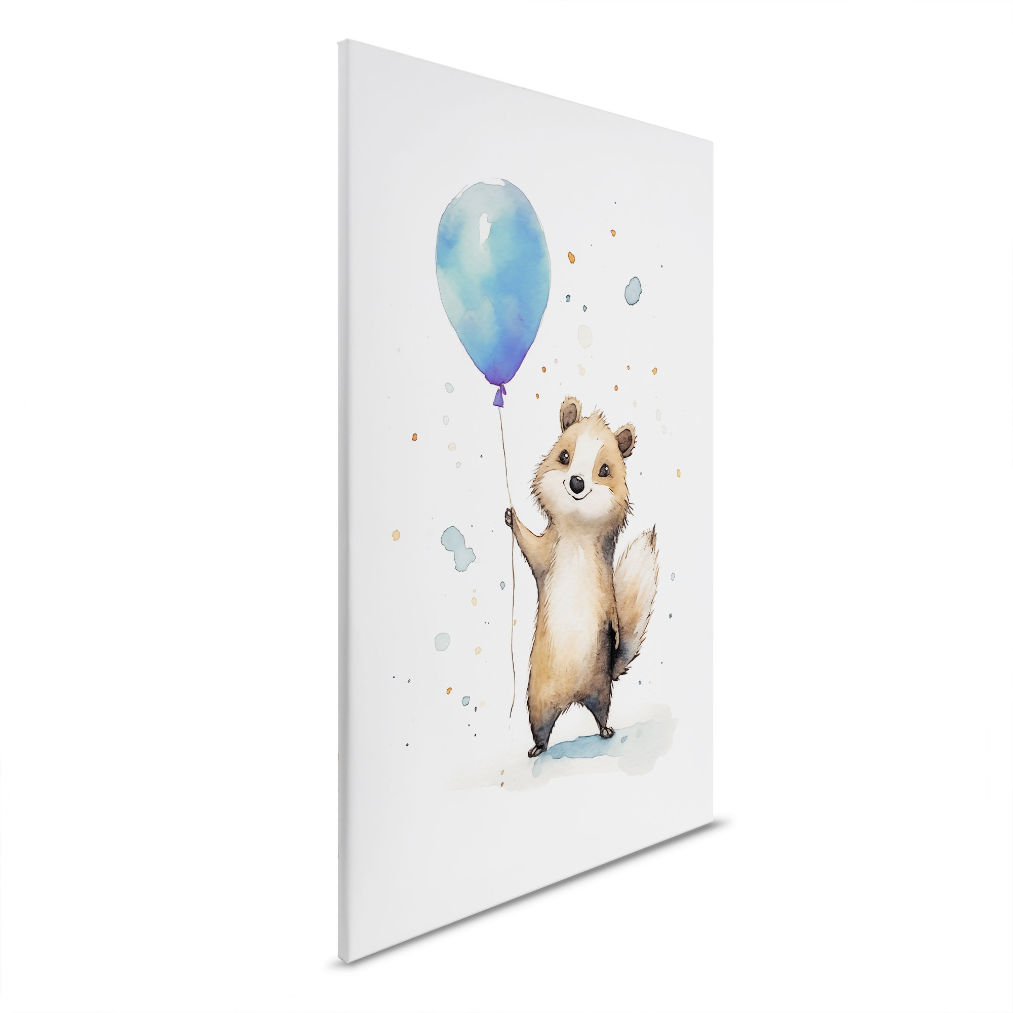         Fröhlicher Waschbär mit Ballon - Leinwandbild für Kinderzimmer – 30 x 45 cm - Weiss, Braun
    