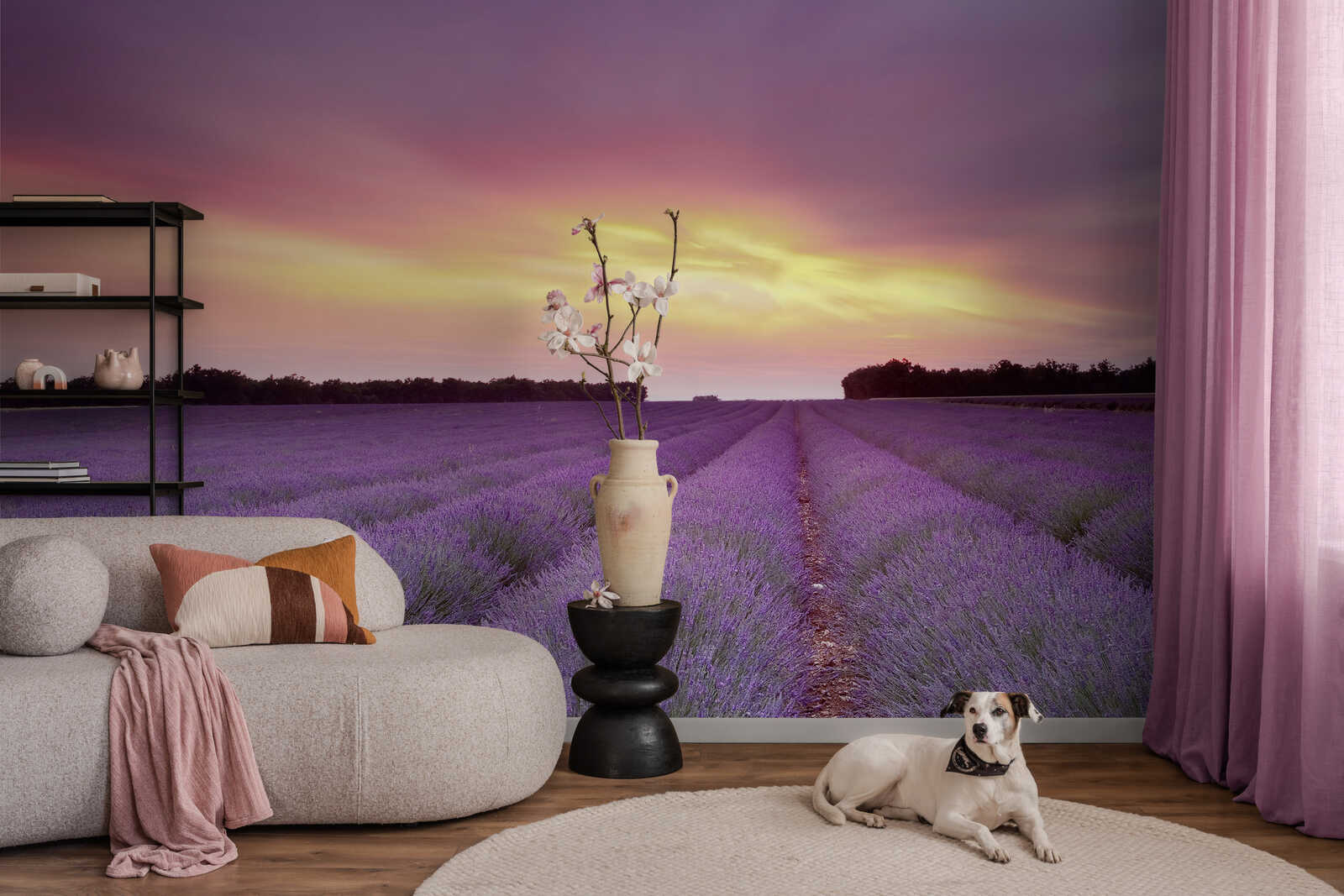 Wanddeko, Vase, Blumen, Lampe, Lavendel