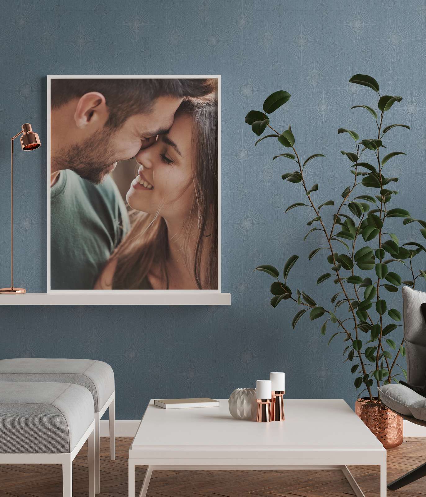             Tapete Retro Design Starburst – Blau, Metallic
        