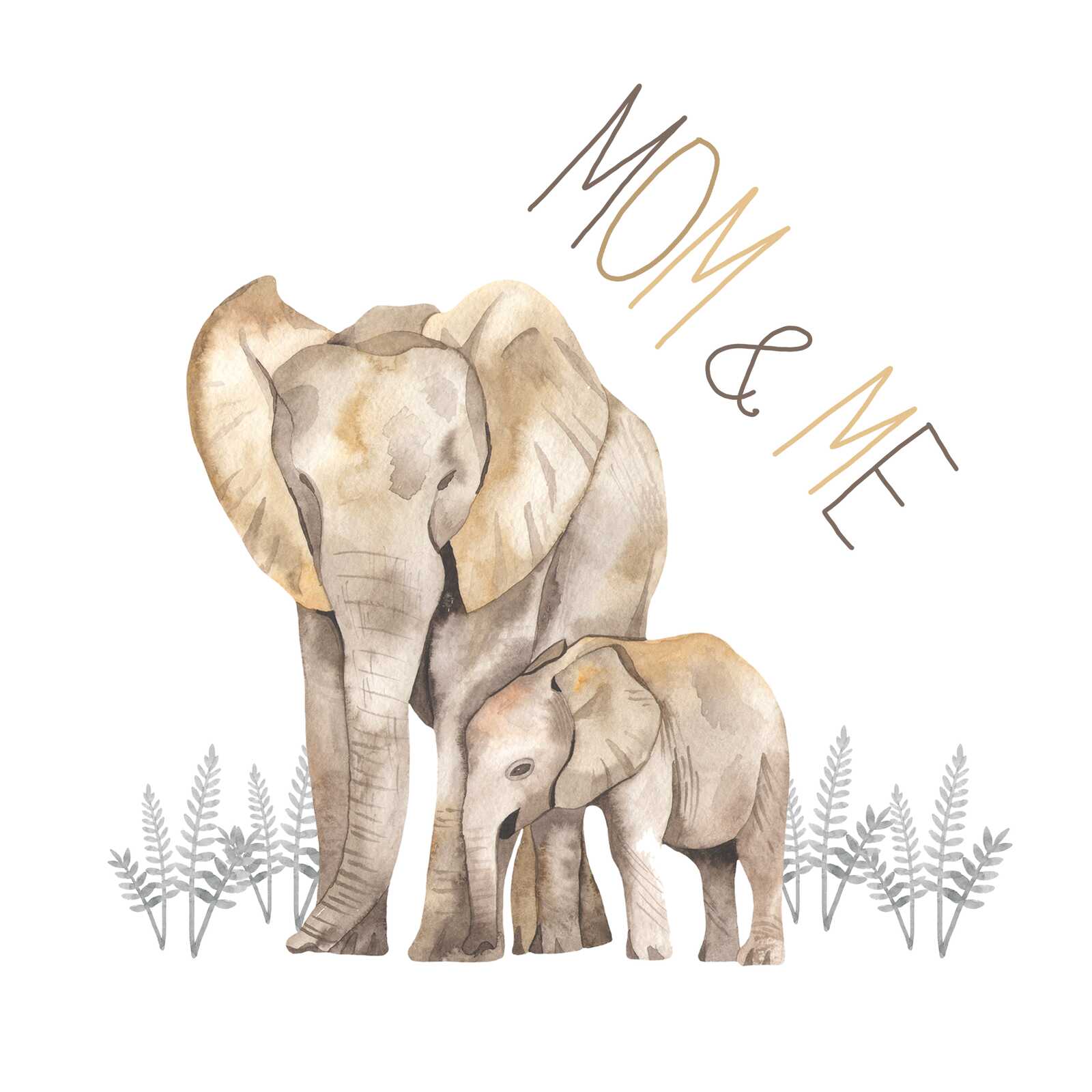             Leinwandbild Mom & Me Elefanten - Liebevolles Tiermotiv für das Kinderzimmer – 30 x 30 cm - Beige, Grau
        
