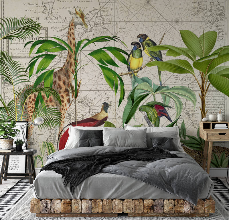 Tapete, Wandbild, Schlafzimmer, Pflanzen, Vögel