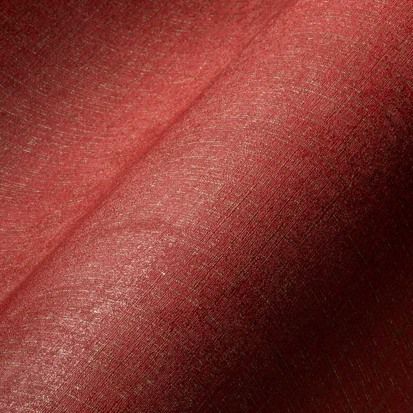             Rote Tapete golden Meliert mit Textiloptik – Metallic, Rot
        