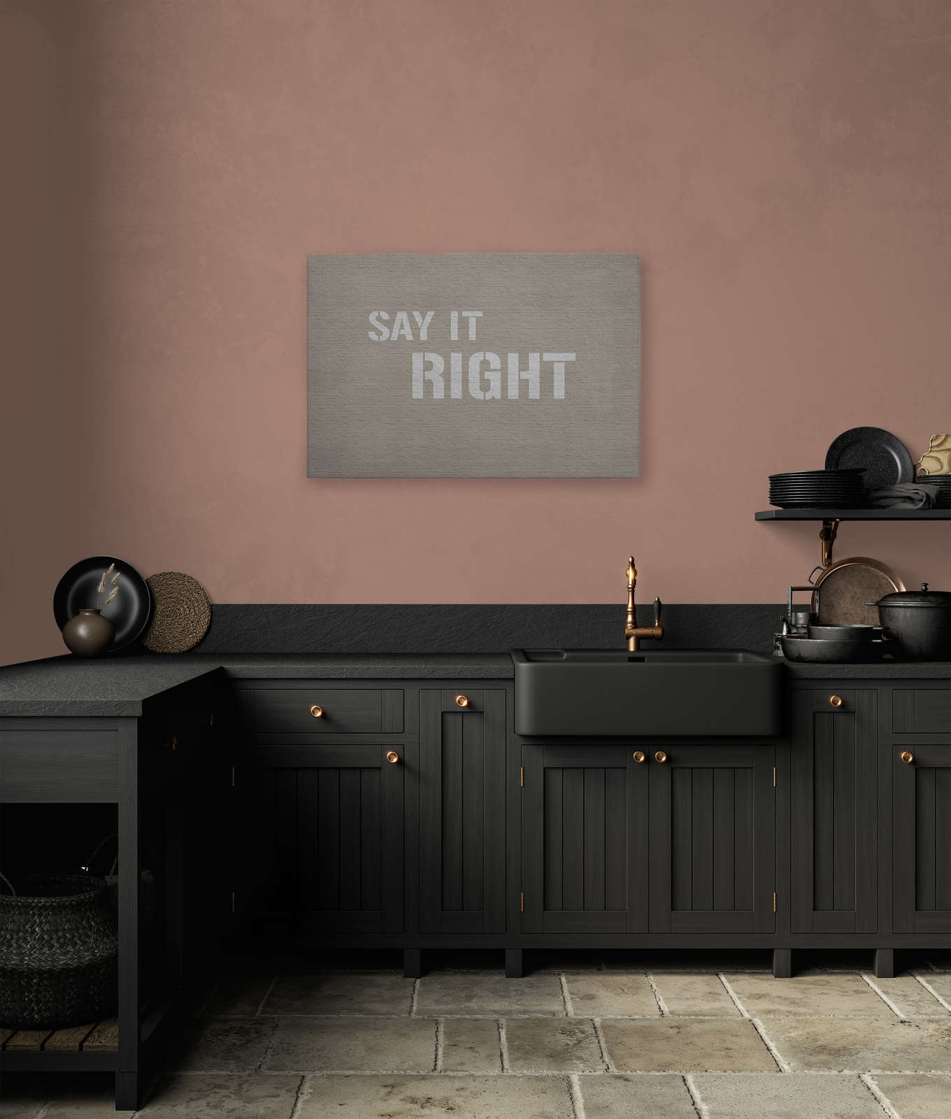             Message 2 - Beige Klinkerwand mit Spruch als Leinwandbild – 0,90 m x 0,60 m
        