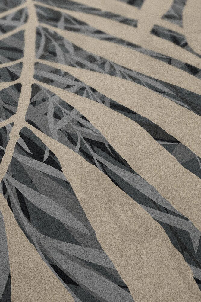             Vliestapete mit dunklen Blattmuster großflächig – Grau, Creme
        