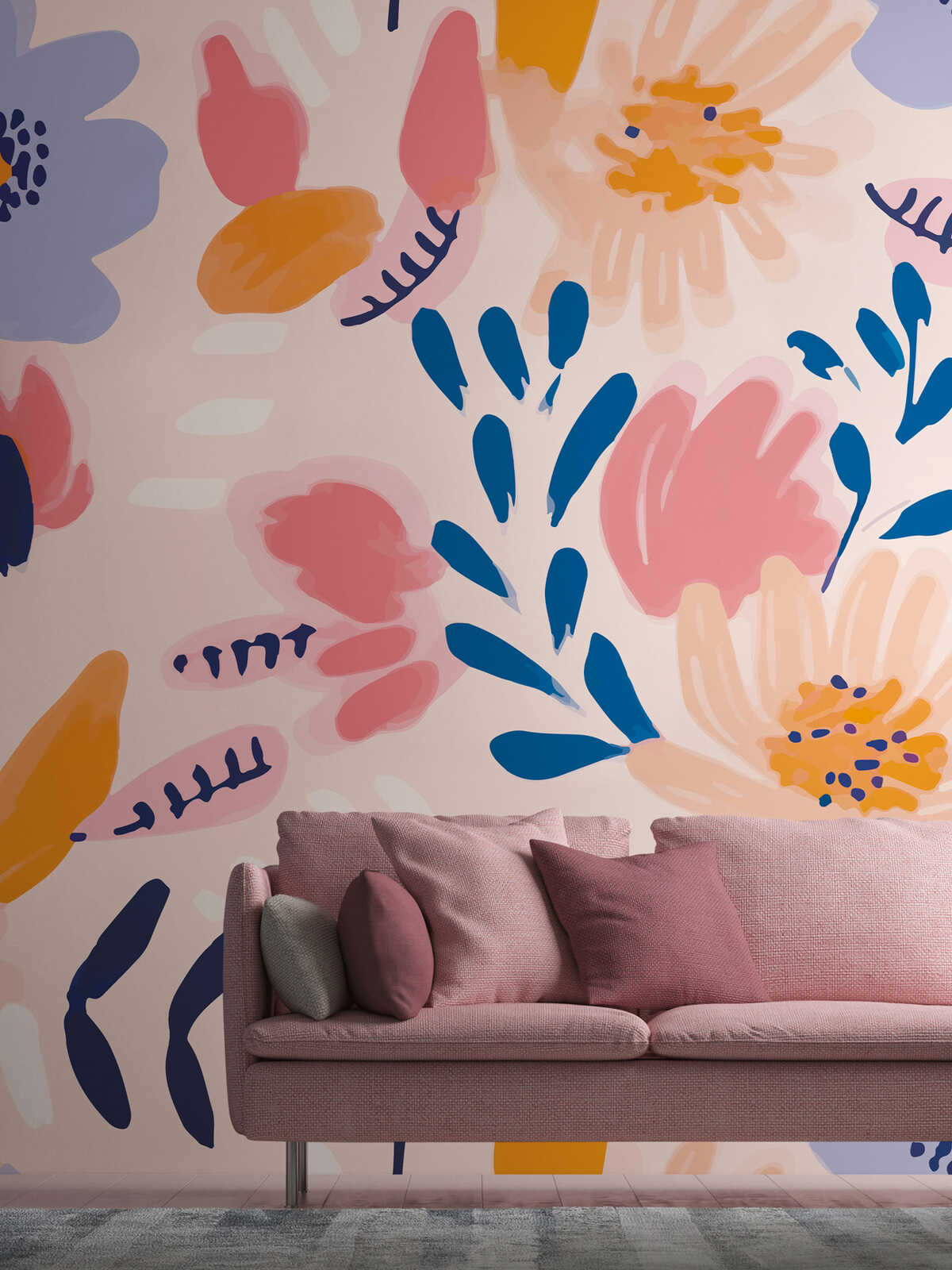         papier peint en papier fleuri - motifs floraux joyeux dans des couleurs pastel pour un mur vivant comme papier peint intissé - multicolore
    