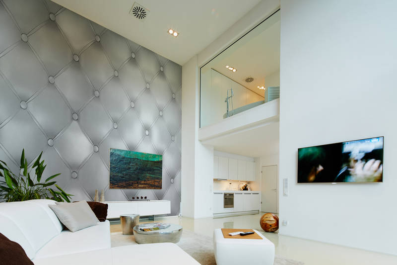 wohnzimmer, wohnraum, kachelwand, tv-wall, kaminloses design