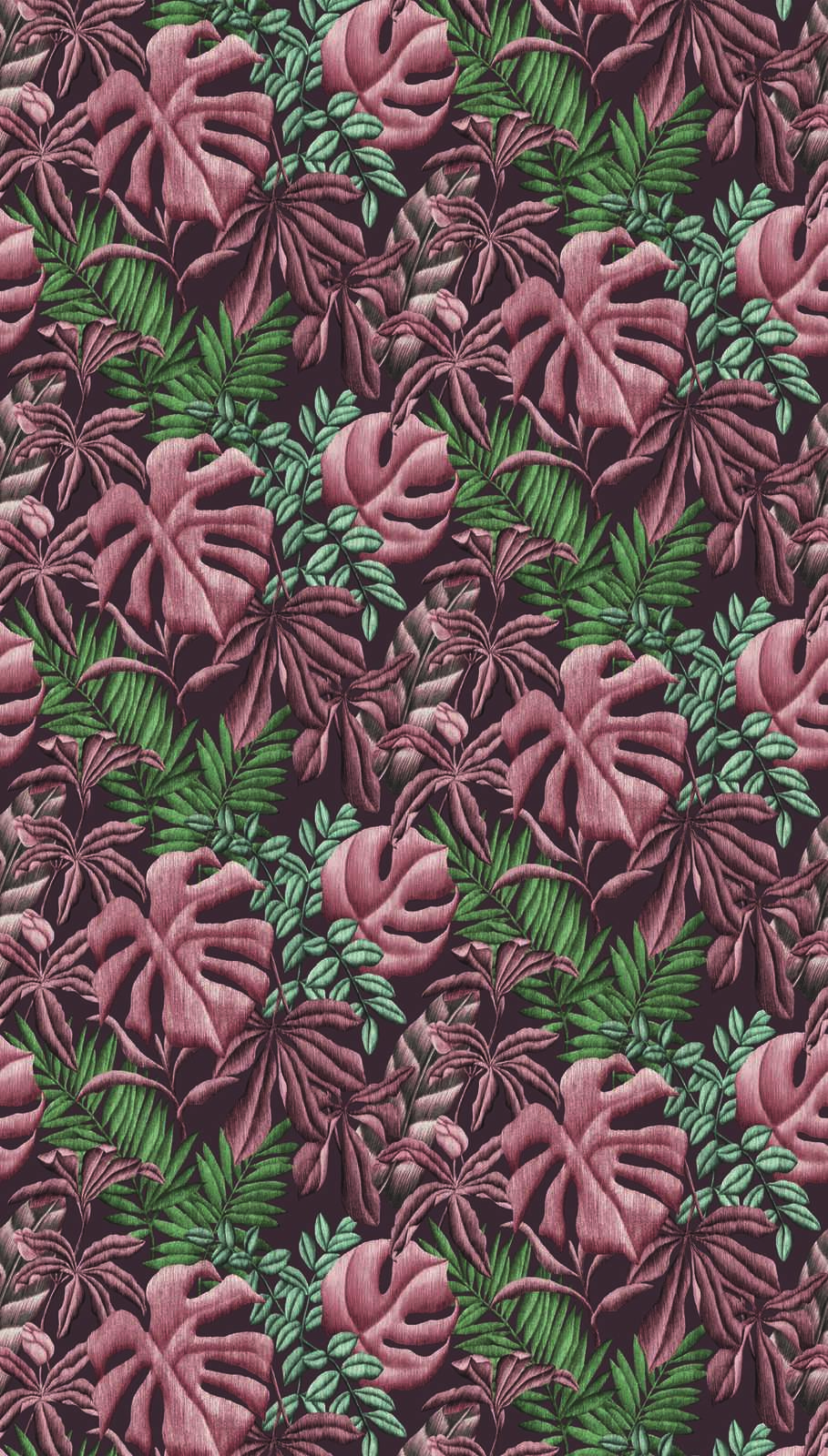             Bloemrijk vliesbehang met bladeren varen & bananenbladeren - roze, groen, turquoise
        