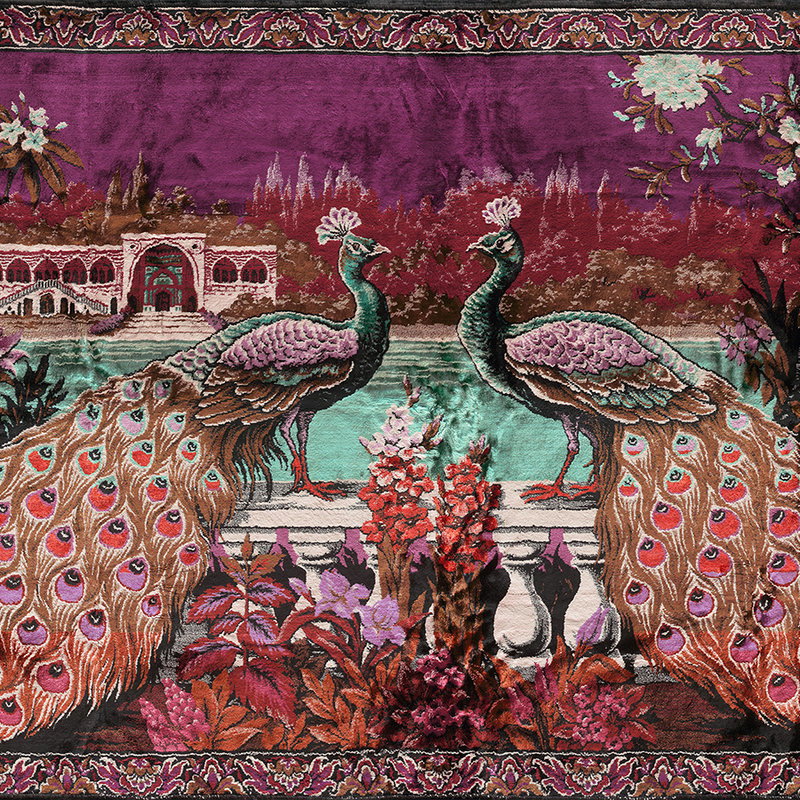 Grande rare tapisserie de paon vintage des années 1950 à Grande rare tapisserie de paon vintage des années 1950 à