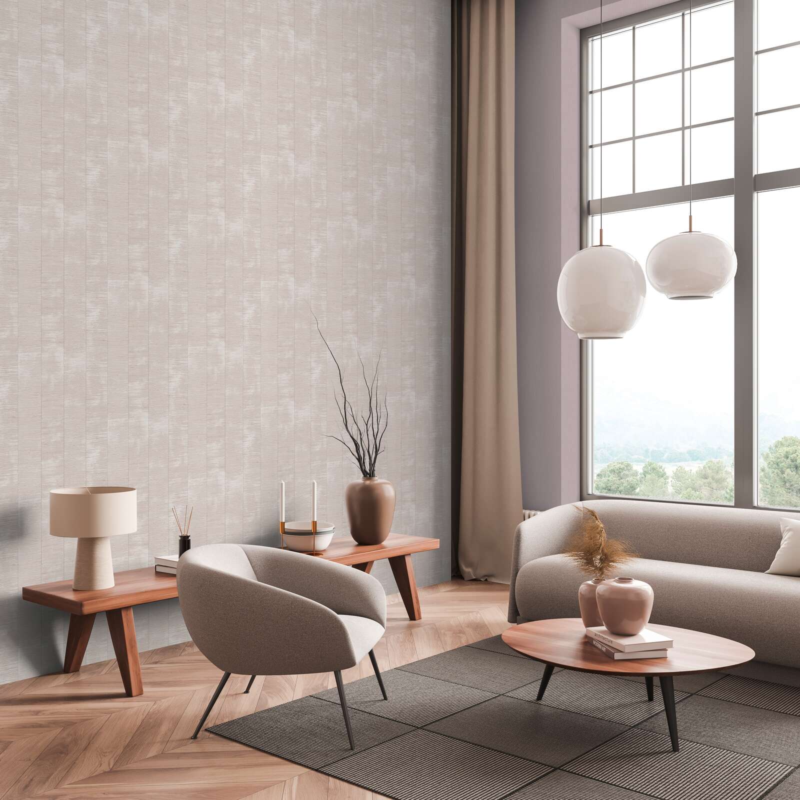 Daniel Hechter Vliestapete mit abstrakter Bambus Optik in schlichtem Farbton – Beige, Grau, Silber