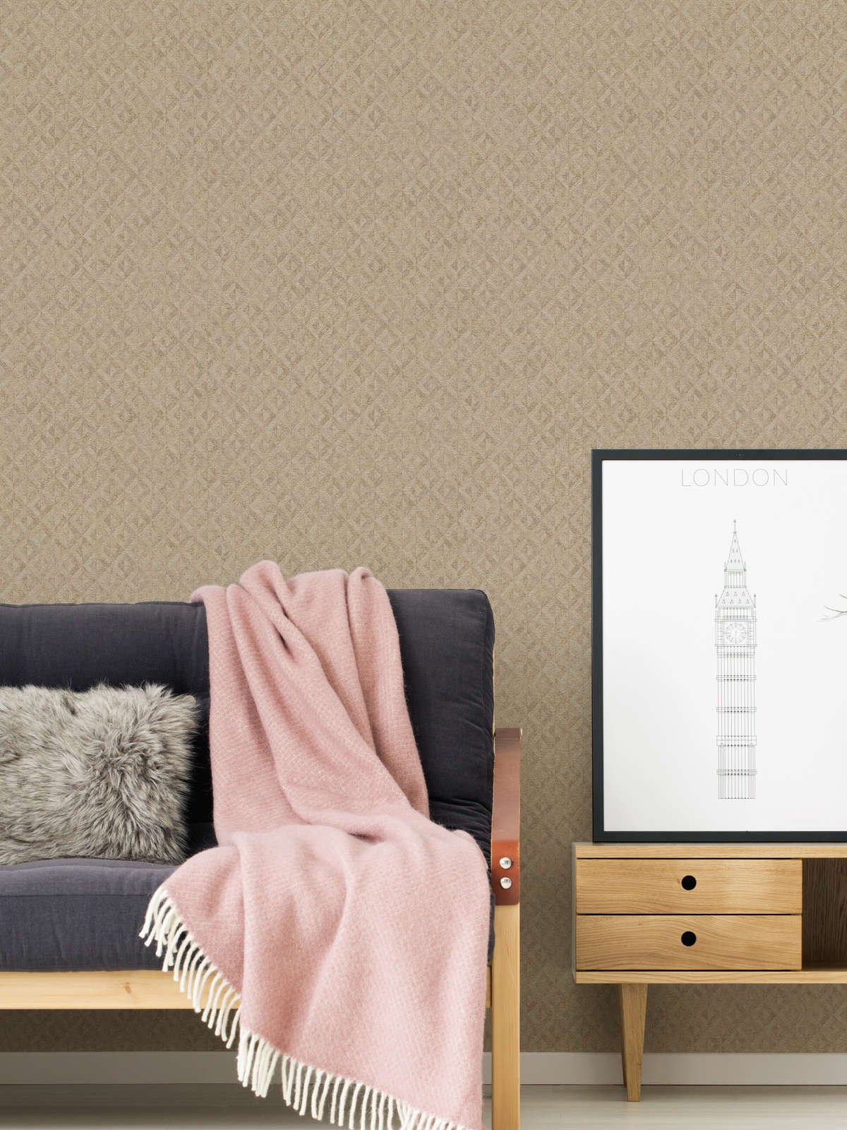            Mustertapete mit abstraktem Design– Beige, Gold
        