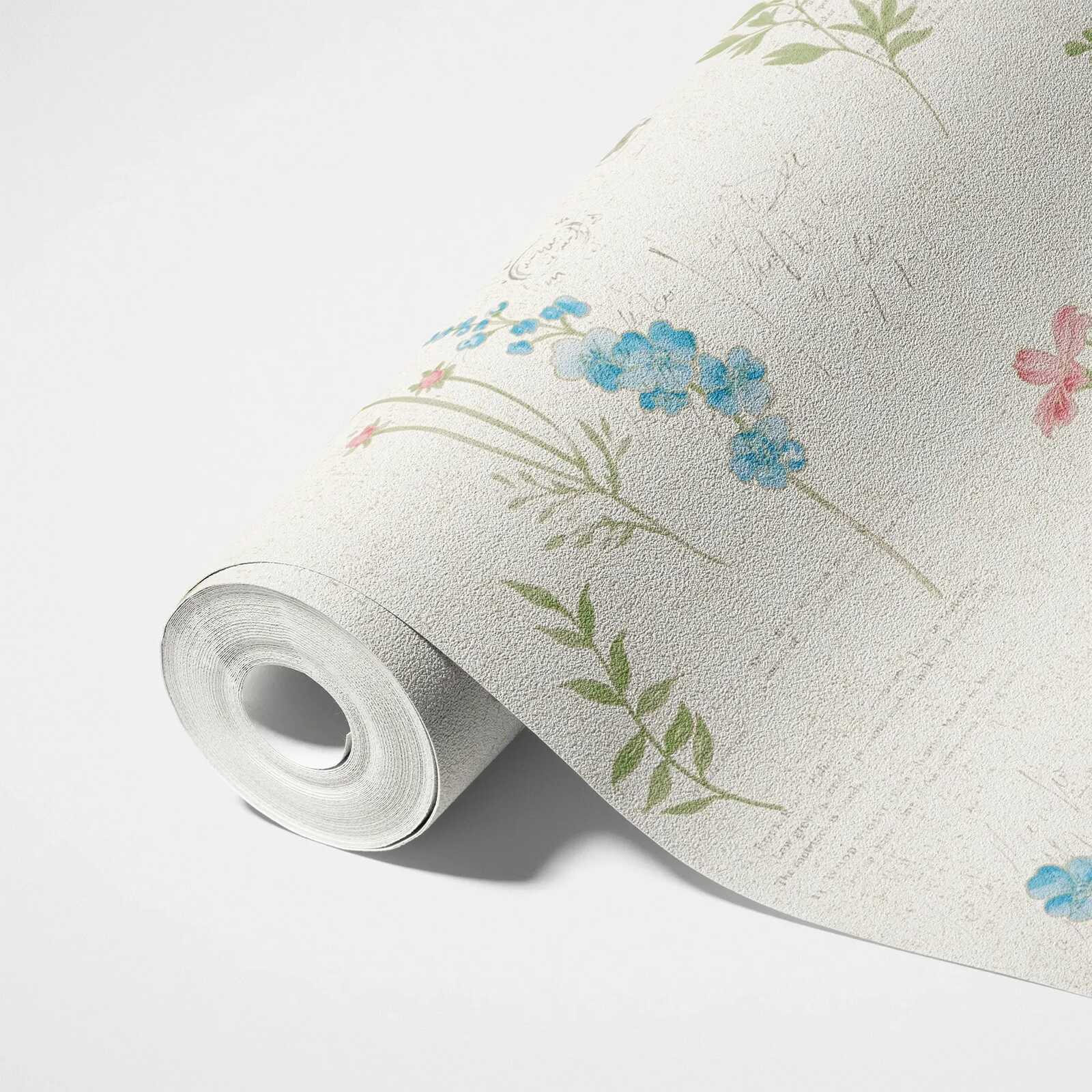             Landhaus Tapete mit Blumenmuster und Used Look – Creme
        