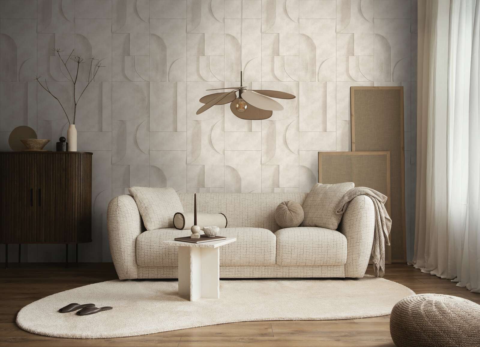 Sofa, Wohnzimmer, Beige, Wandverkleidung, Teppich